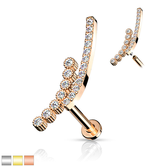 Double Lined CZ Curve Internally Threaded 316L Surgical Steel Flat Back Studs