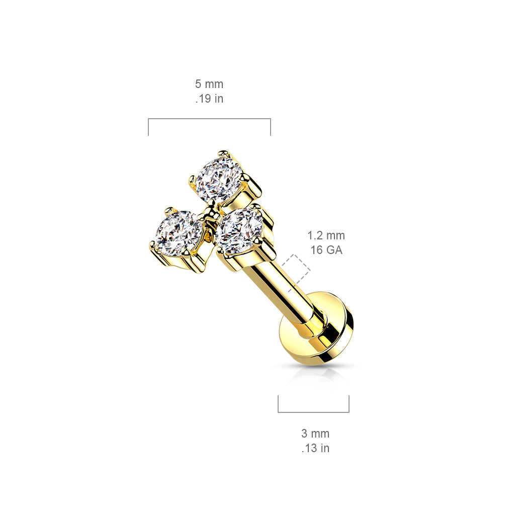 Triangle Cz Set Internally Threaded 316L Surgical Steel Flat Back Studs For Labret, Monroe, Cartilage And More size chart