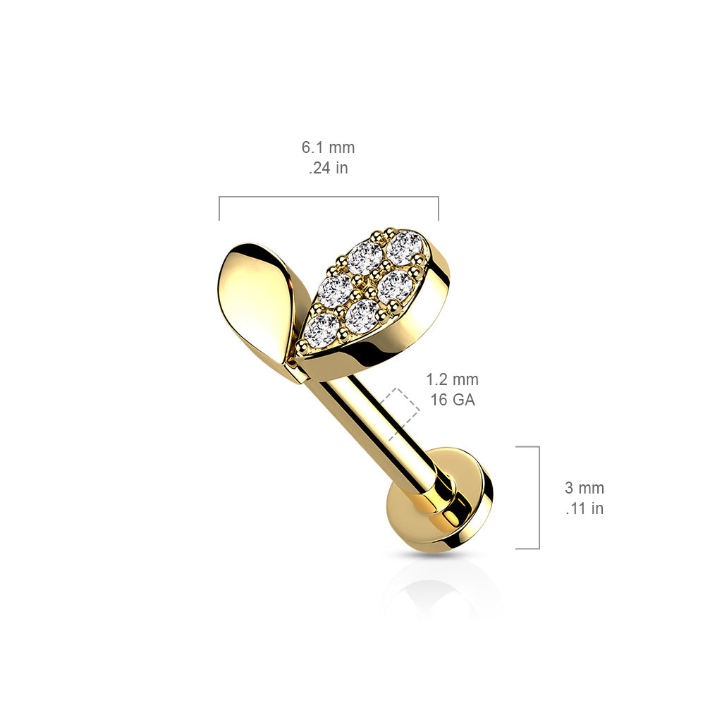 Sprout Heart With CZ Top on Internally Threaded 316L Surgical Steel Flat Back Studs for Labret, Monroe, Cartilage and More size chart