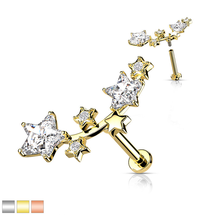 Multi Star CZ Vine Top Internally Threaded 316L Surgical Steel Flat Back Studs