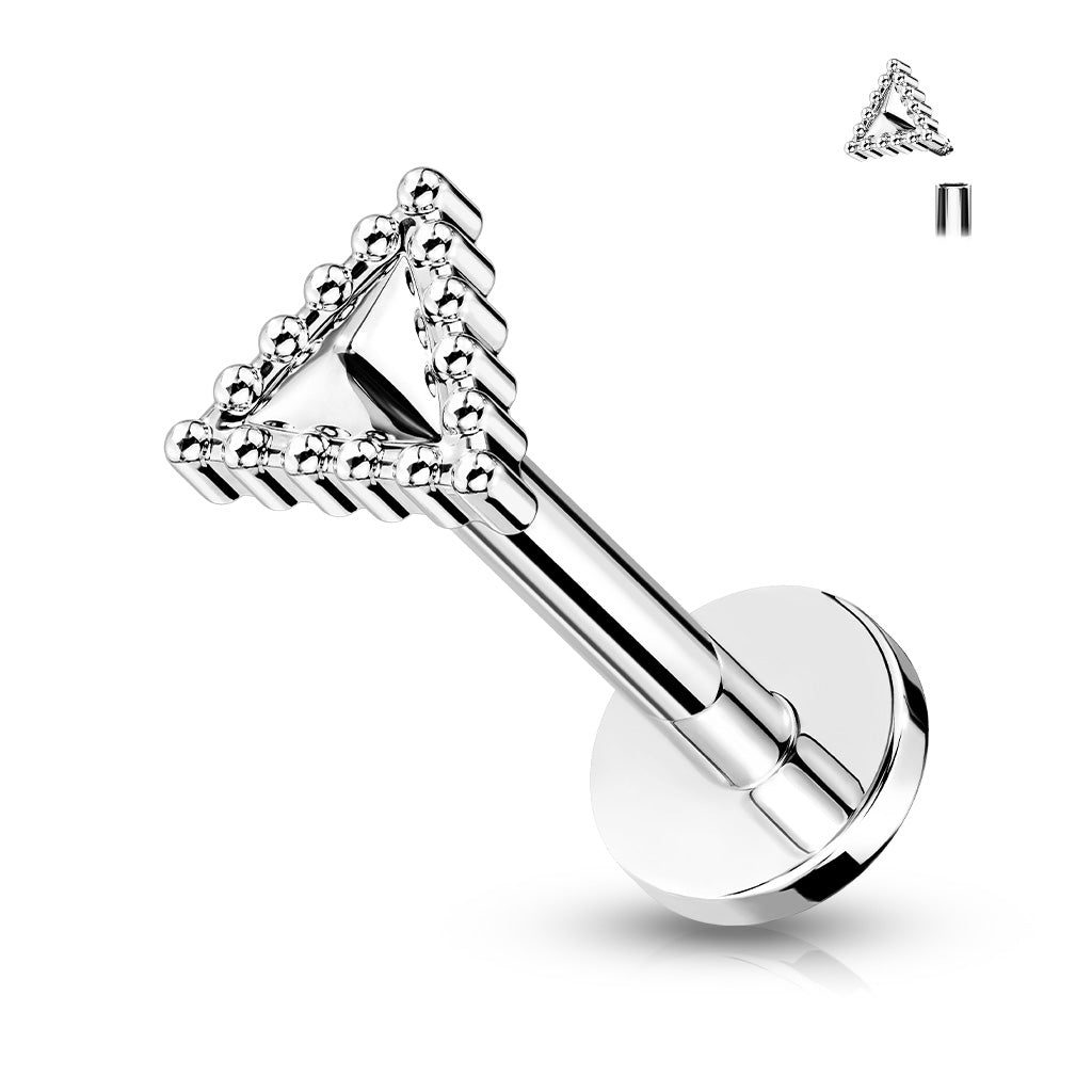 316L Internally Threaded Flat Back Labret with Beaded Edge Triangle Top - Steel