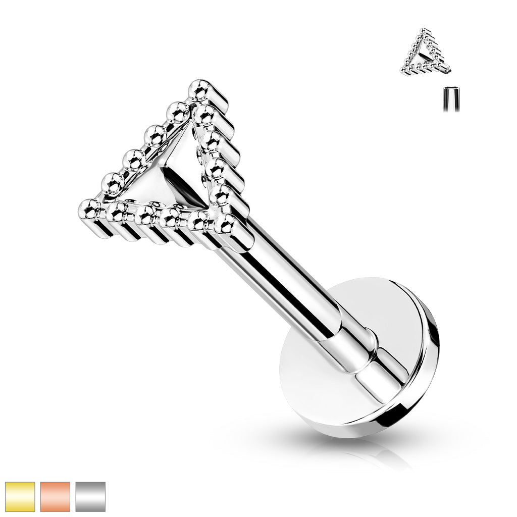 316L Internally Threaded Flat Back Labret with Beaded Edge Triangle Top - all colors