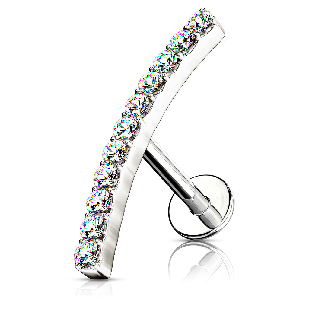 Lined CZ Curve Top 316L Surgical Steel Internally Threaded Labret, Monroe, Cartilage Studs - Clear