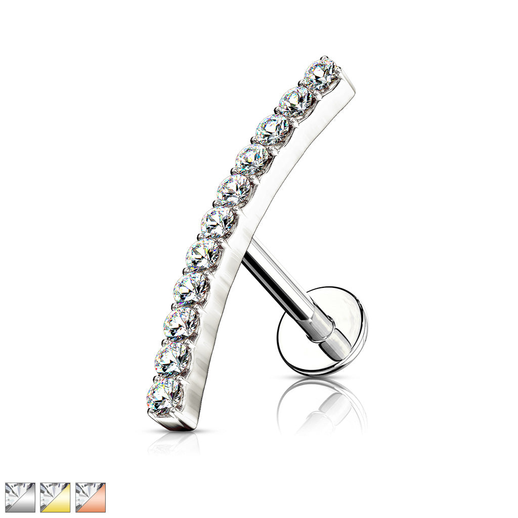 Lined CZ Curve Top 316L Surgical Steel Internally Threaded Labret, Monroe, Cartilage Studs - all colors