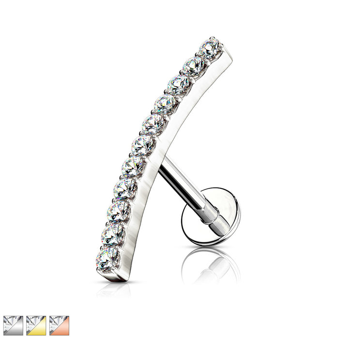 Lined CZ Curve Top Internally Threaded 316L Surgical Steel Labret Stud