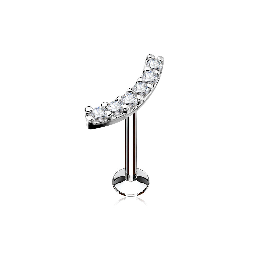 Lined CZ Curve Top 316L Surgical Steel Internally Threaded Labret,Monroe, Cartilage Studs - Clear