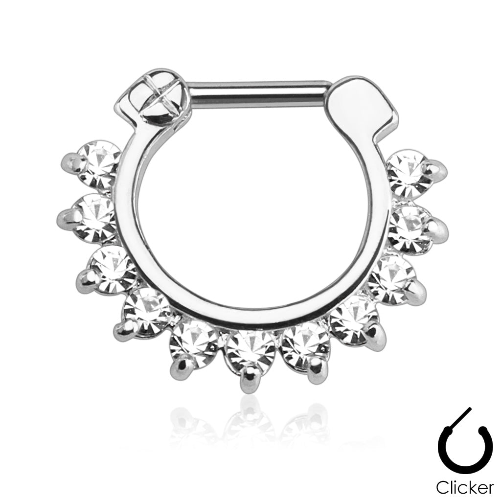 Single Line Pronged Gems 316L Surgical Steel Septum Clicker - Clear