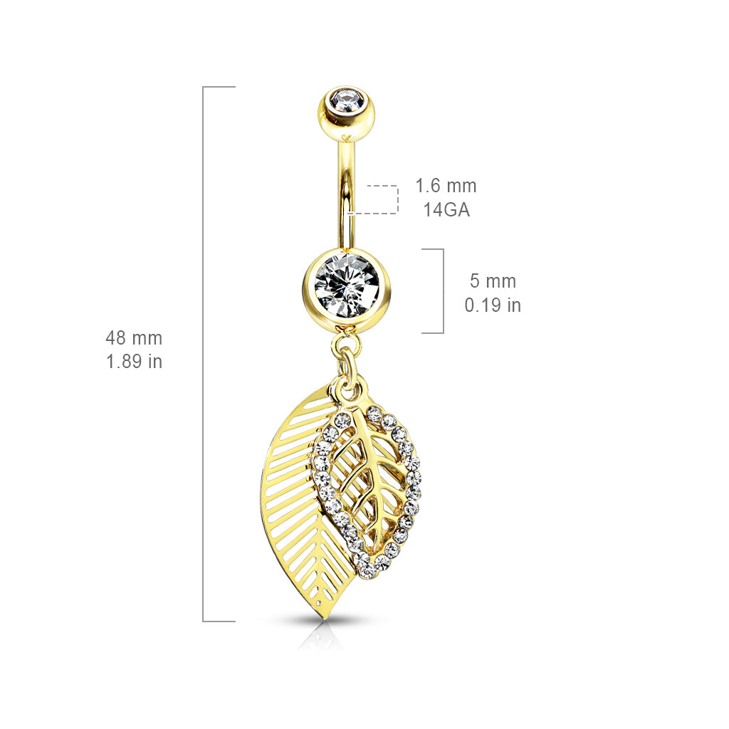 316L Surgical Steel Cz Paved Leaves Dangle Belly Button Ring size chart