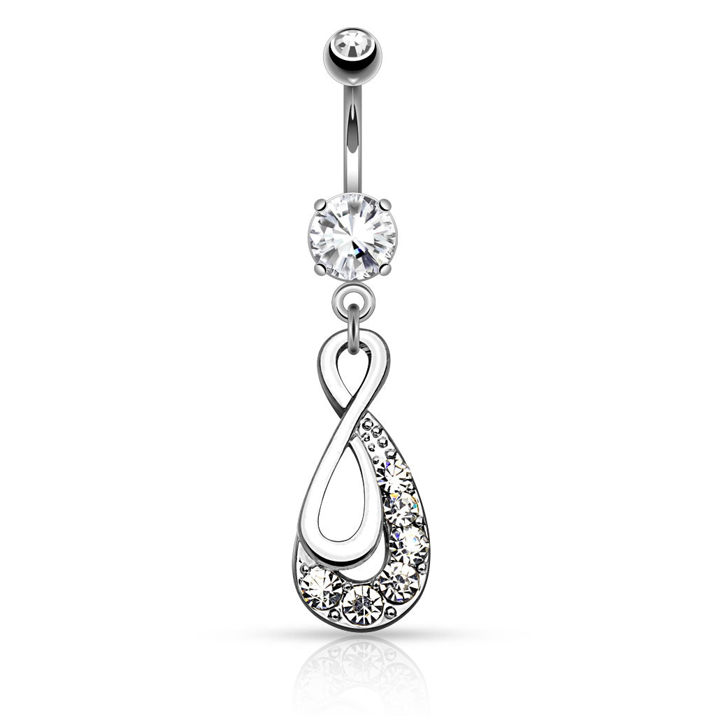 316L Surgical Steel Infinity Drop With Paved Gems Dangle Belly Button Ring - Clear