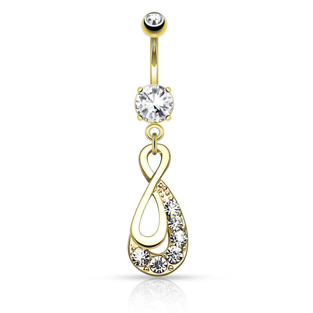 316L Surgical Steel Infinity Drop With Paved Gems Dangle Belly Button Ring - Gold/Clear