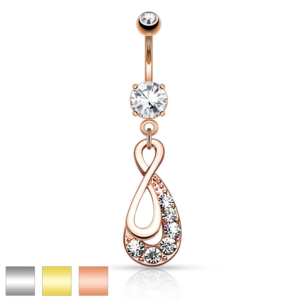 316L Surgical Steel Infinity Drop With Paved Gems Dangle Belly Button Ring - all colors