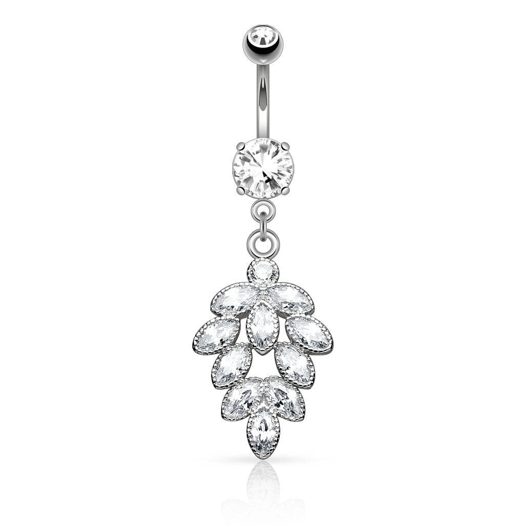 316L Surgical Steel Cluster CZ Grape Dangle Belly Button Ring - Clear