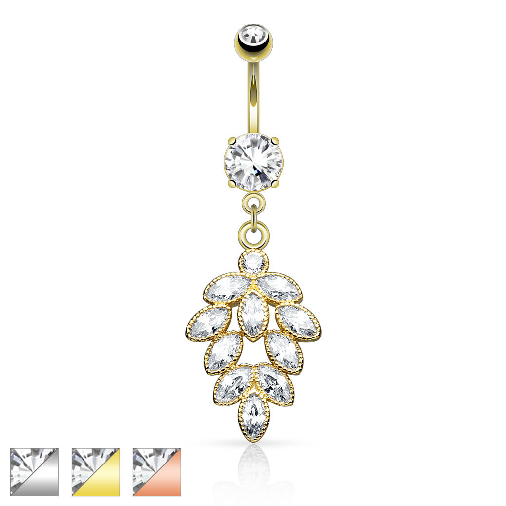 316L Surgical Steel Cluster CZ Grape Dangle Belly Button Ring - all colors