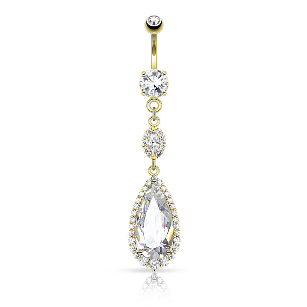 Teardrop CZ Chandelier Belly Ring