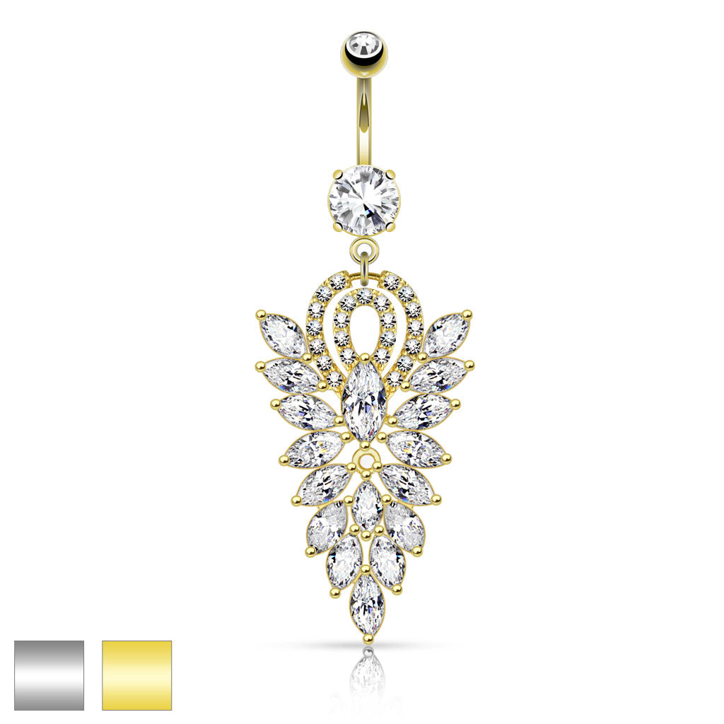 316L Surgical Steel Fancy Chandelier CZ Cluster Dangle Belly Button Ring - all colors