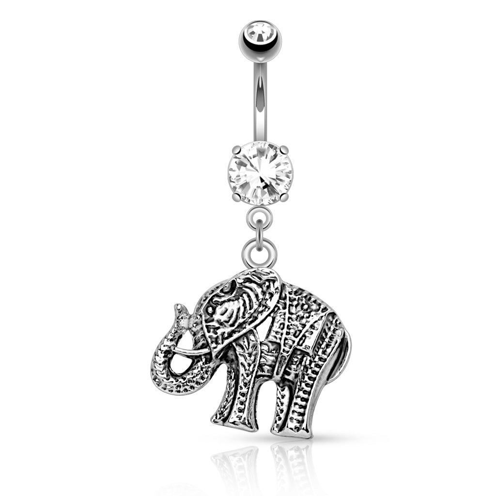 316L Surgical Steel Elephant Dangle Belly Button Ring - Clear