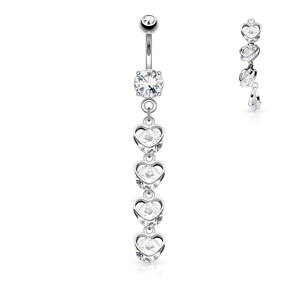 Four Heart CZ Dangle Belly Ring