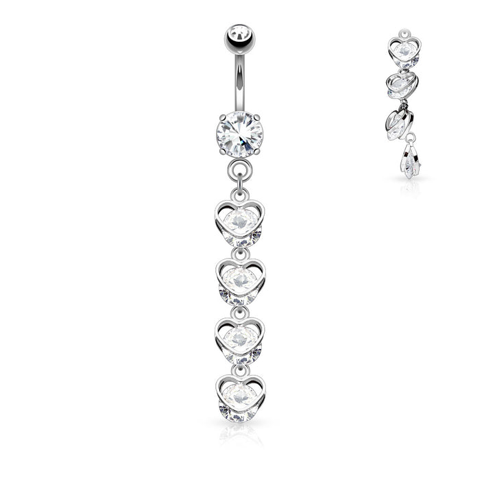Four Heart CZ Dangle Belly Ring