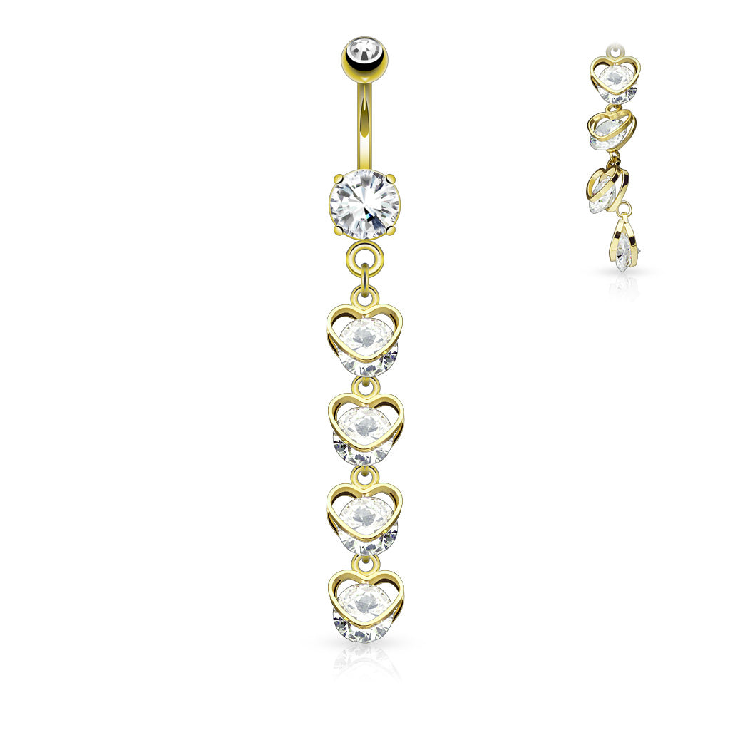 Four Heart CZ Dangle Belly Ring