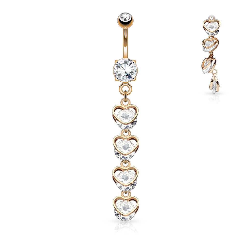 Four Heart CZ Dangle Belly Ring