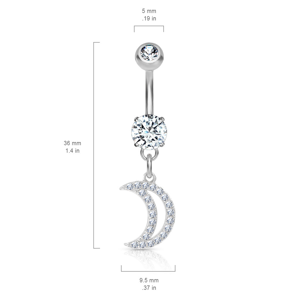 316L Surgical Steel CZ Paved Crescent Dangle Belly Button Ring size chart
