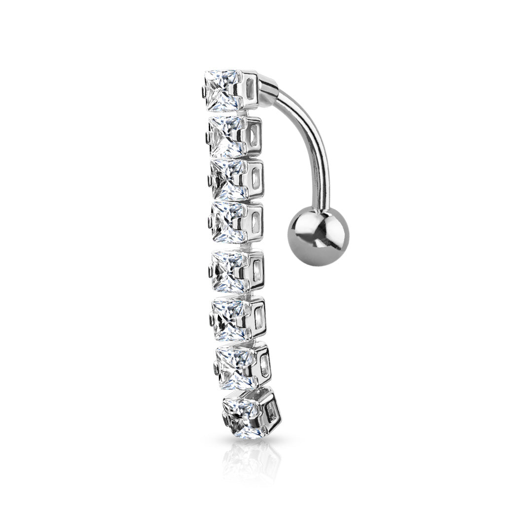 316L Surgical Steel 8 Square CZ Top Drop Belly Button Ring - Clear