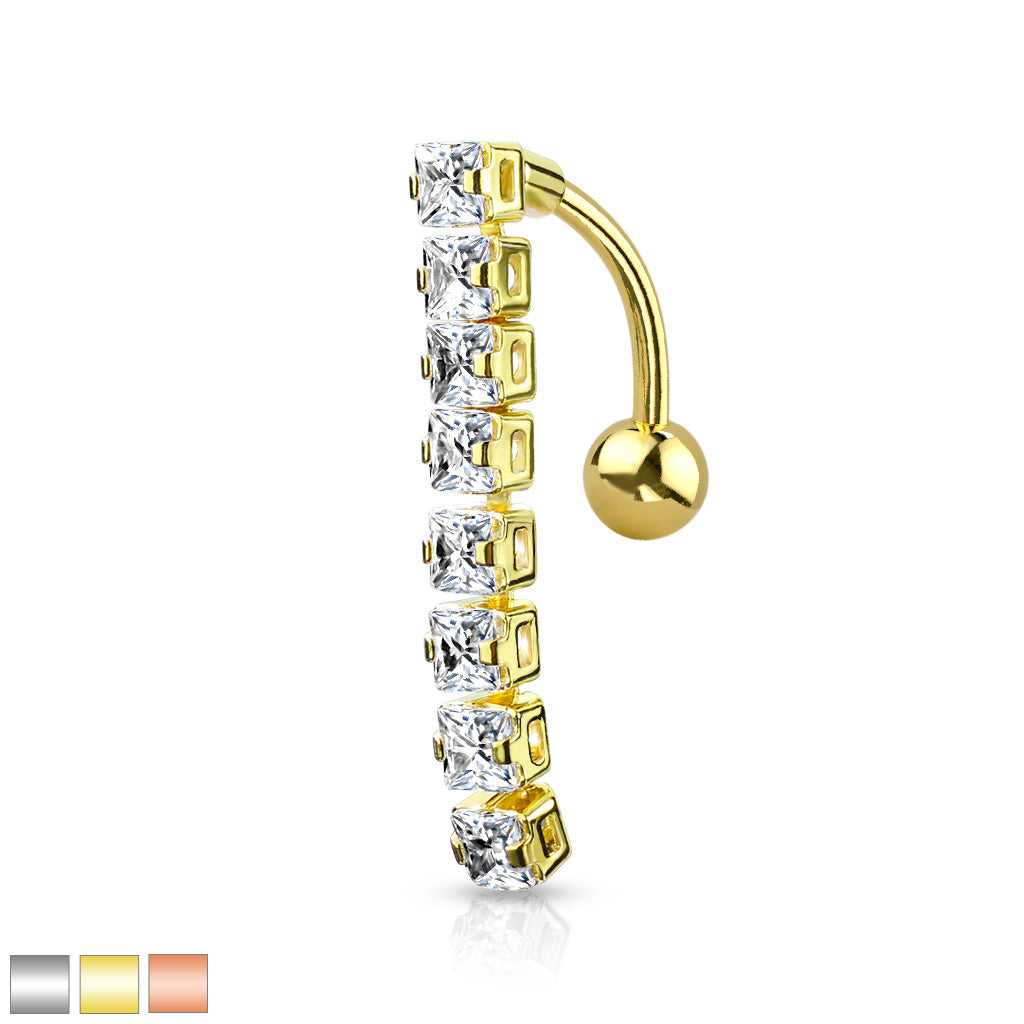 316L Surgical Steel 8 Square CZ Top Drop Belly Button Ring - all colors
