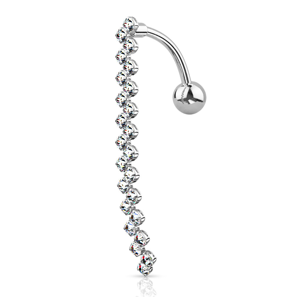 316L Surgical Steel CZ Paved Zig Zag Line Belly Button Ring - Clear