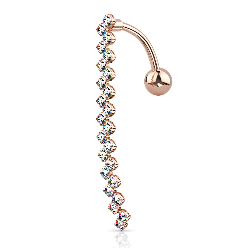 316L Surgical Steel CZ Paved Zig Zag Line Belly Button Ring - Rose Gold/Clear