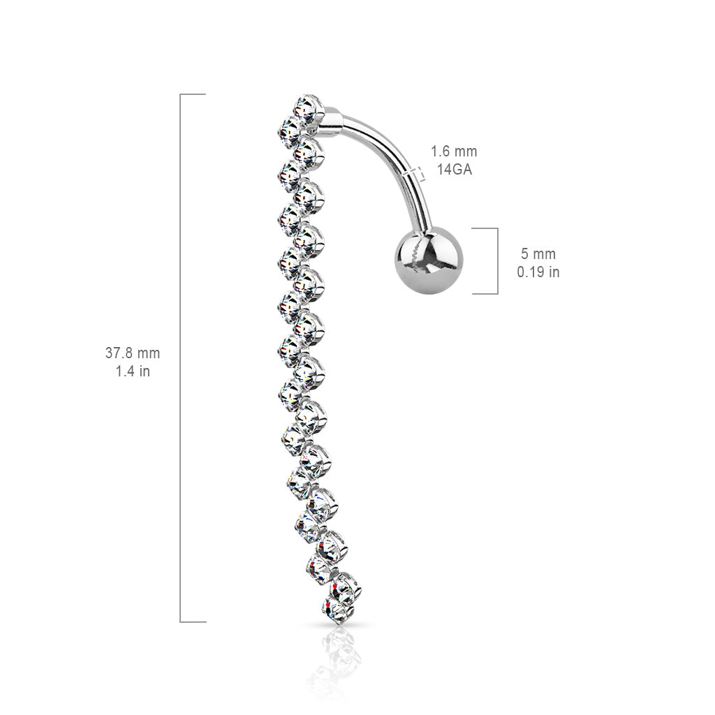 316L Surgical Steel CZ Paved Zig Zag Line Belly Button Ring size chart