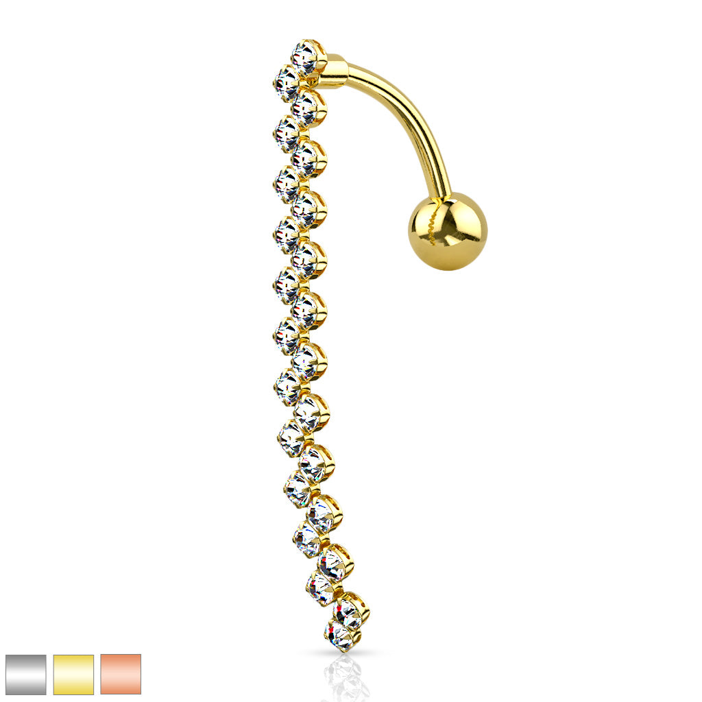 316L Surgical Steel CZ Paved Zig Zag Line Belly Button Ring - all colors