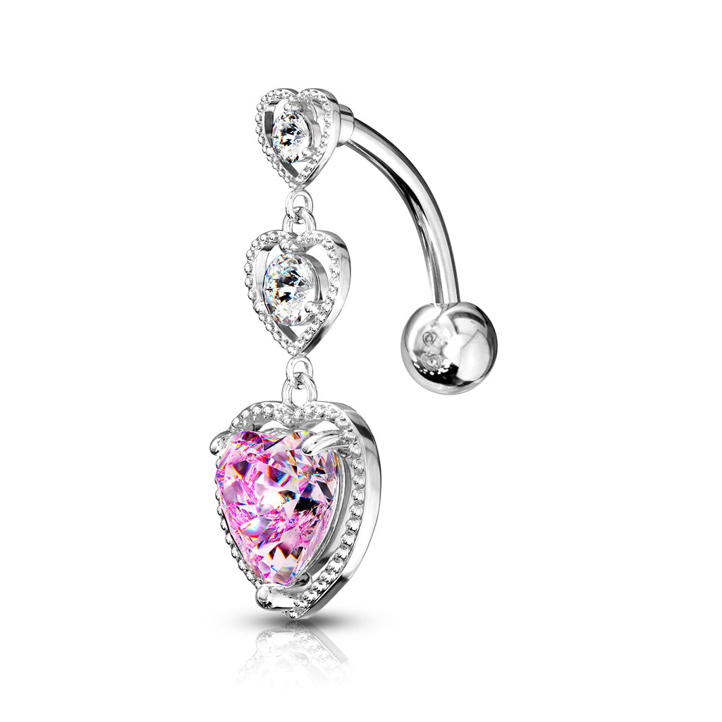 Triple Heart CZ Drop Belly Ring