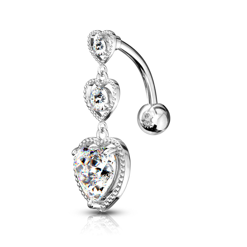 Triple Heart CZ Drop Belly Ring