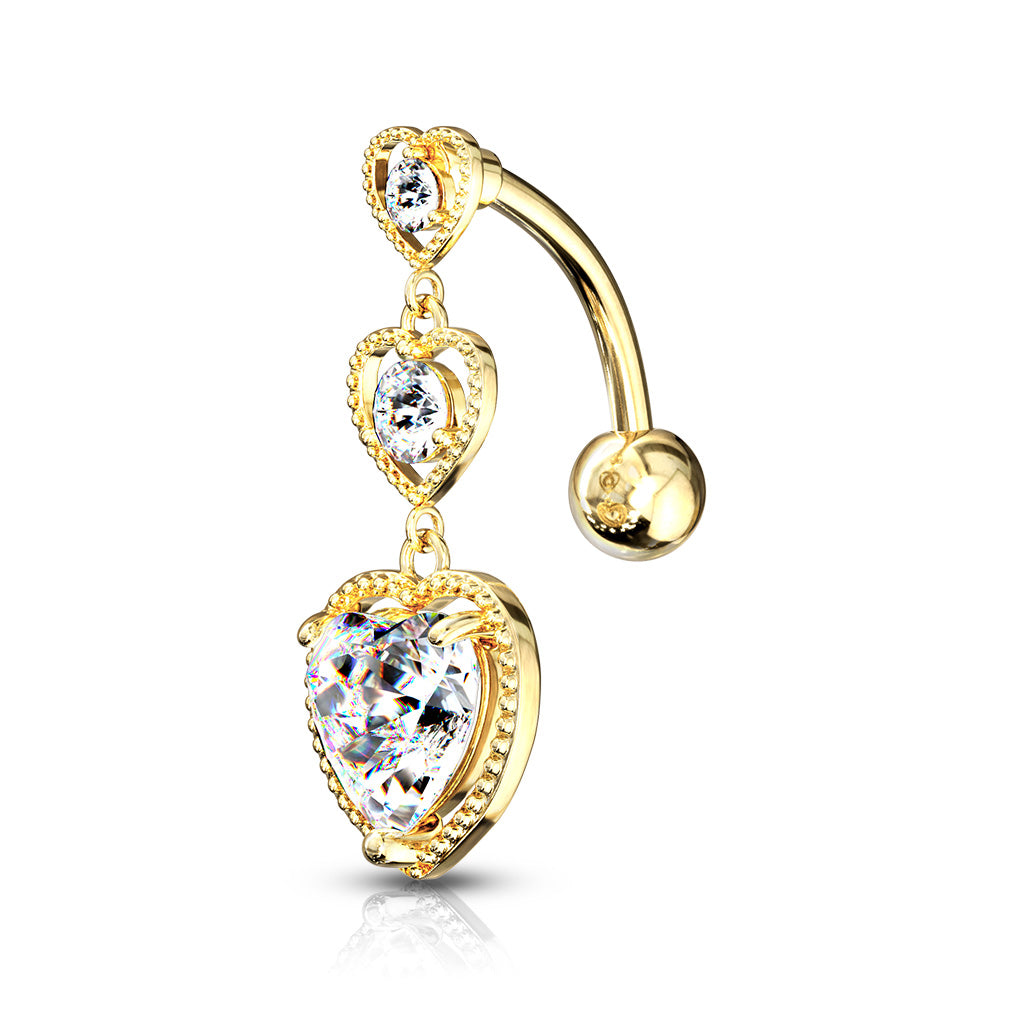 Triple Heart CZ Drop Belly Ring