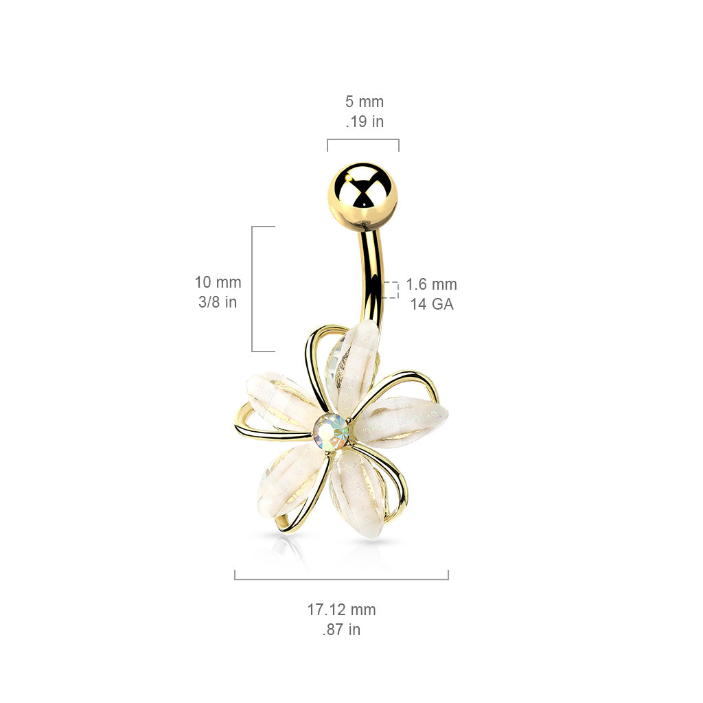 316L Surgical Steel CZ Center Wire Set White Flower Belly Button Ring size chart
