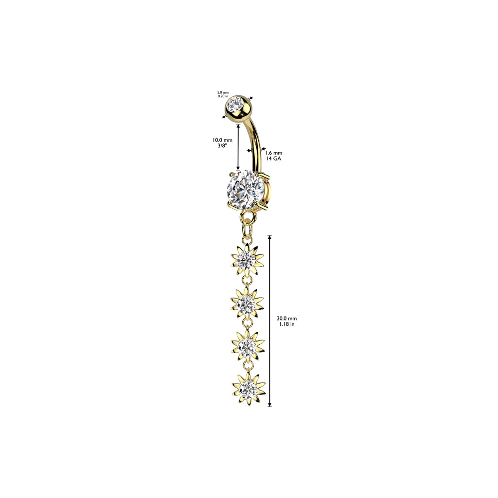 316L Surgical Steel 4 Flower Vertical Drop Prong Set CZ Dangle Belly Button Navel Ring size chart