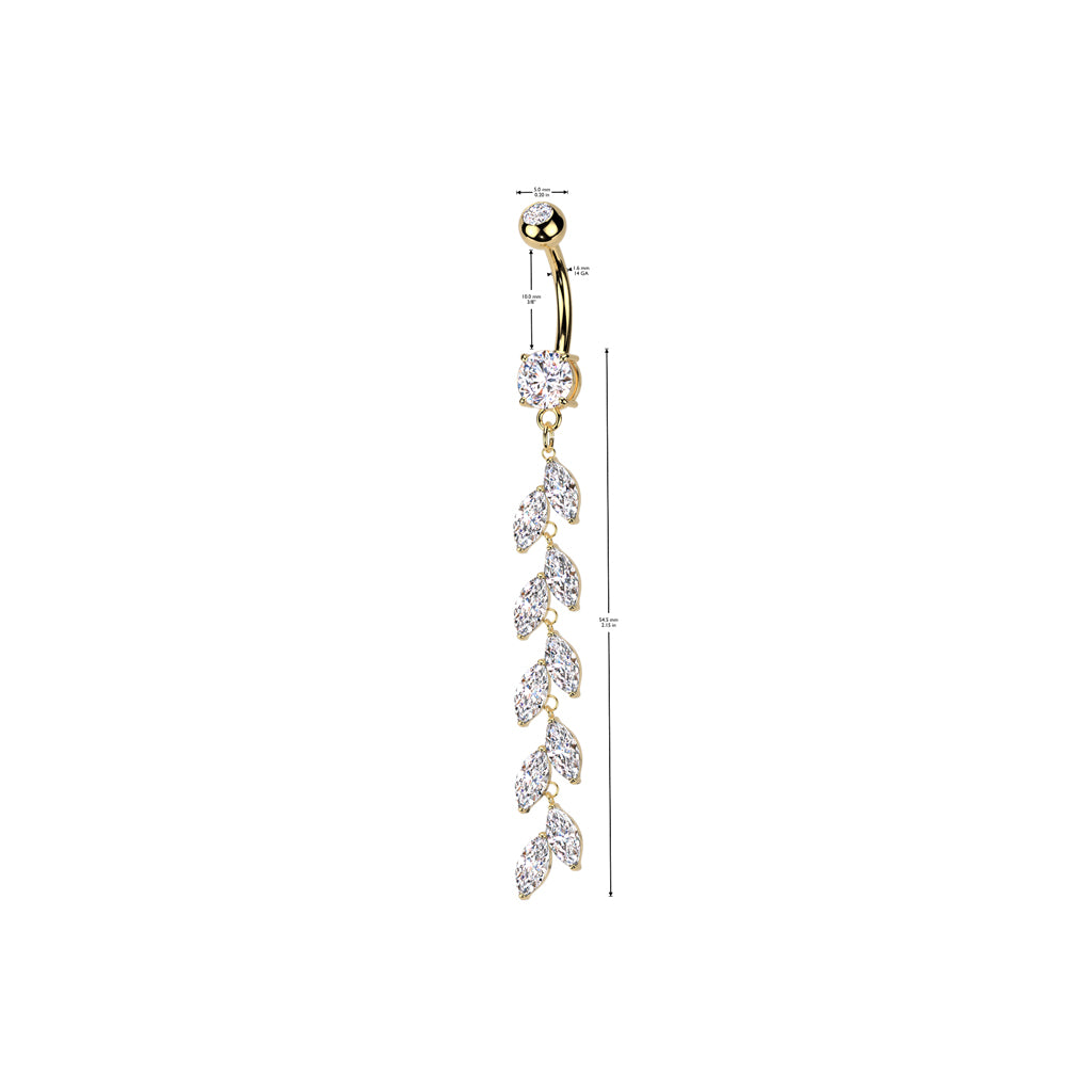 316L Surgical Steel Double Jeweled Belly Button Ring With Vertical Drop Marquise CZ Petals size chart