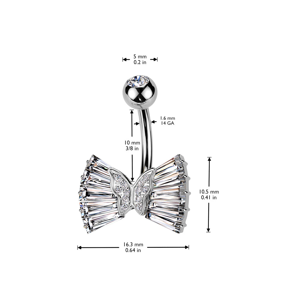 316L Surgical Steel CZ Ribbon With CZ Butterfly Center Belly Button Navel Ring size chart