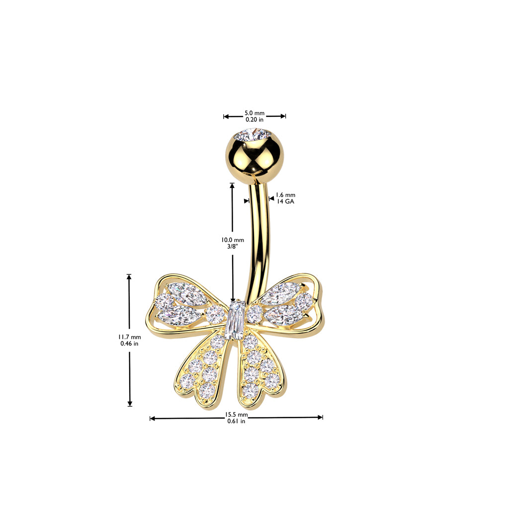 316L Surgical Steel Pave CZ Ribbon Belly Button Navel Ring size chart