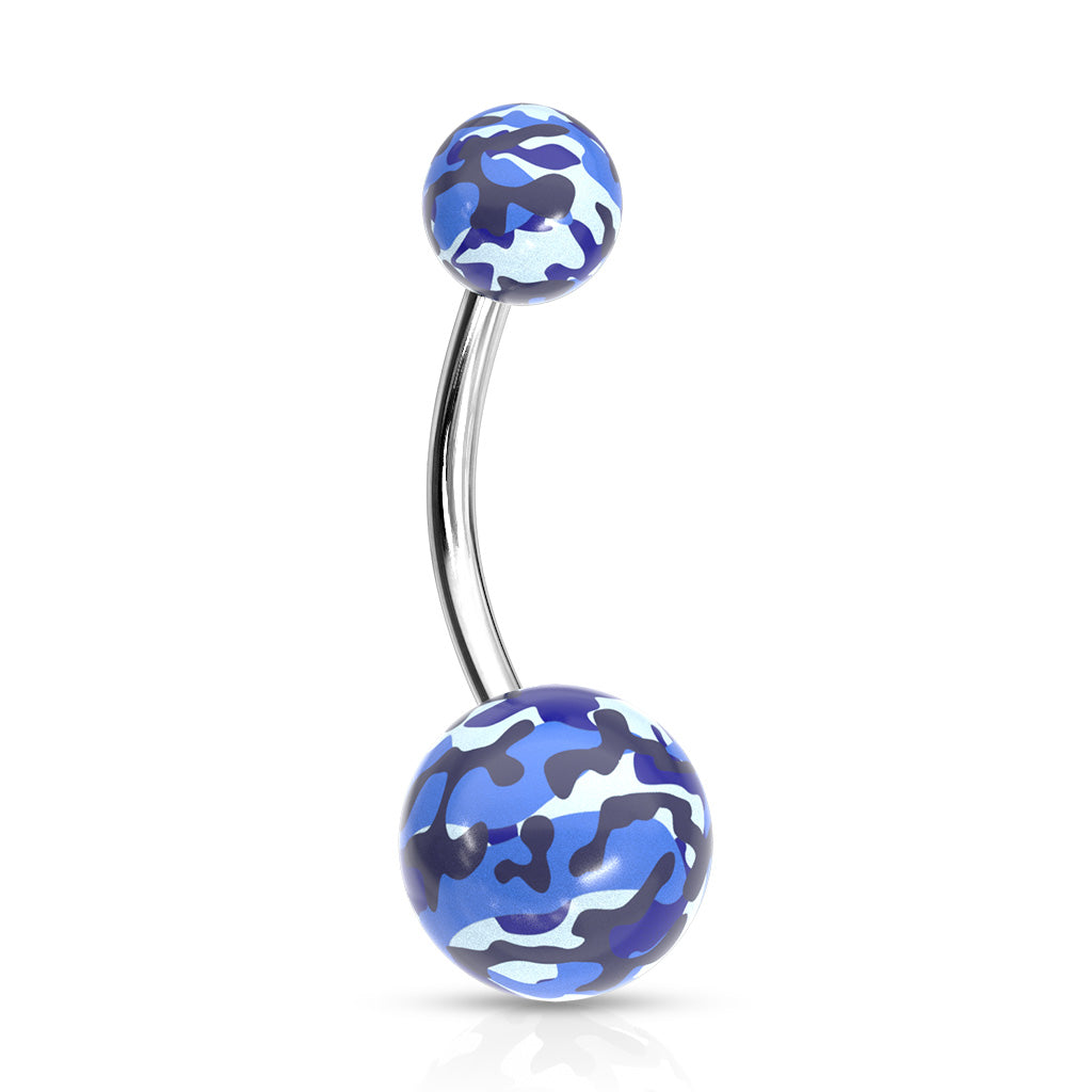 Camouflage Printed Balls Acrylic Navel Ring - Blue Camouflage