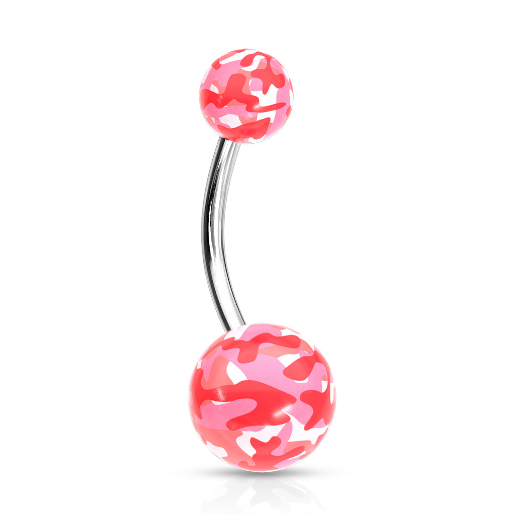 Camouflage Printed Balls Acrylic Navel Ring - Pink Camouflage