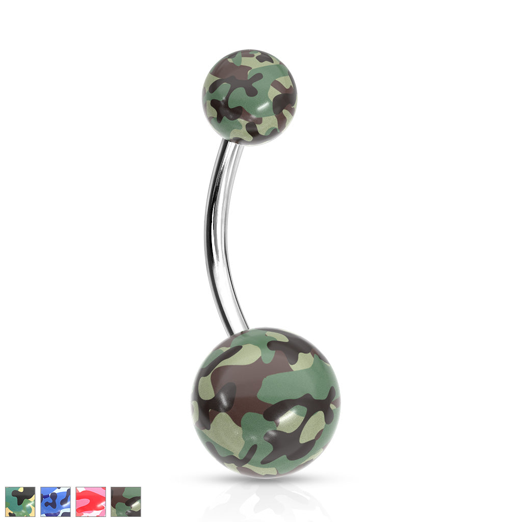 Camouflage Printed Balls Acrylic Navel Ring - all colors