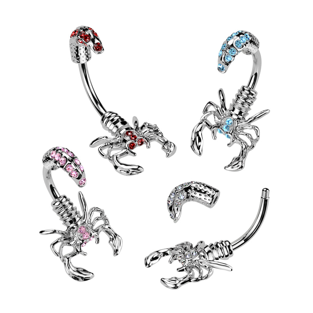 316L Surgical Steel Scorpion With Multi Gemmed Head and Tail Belly Button Ring - all colors