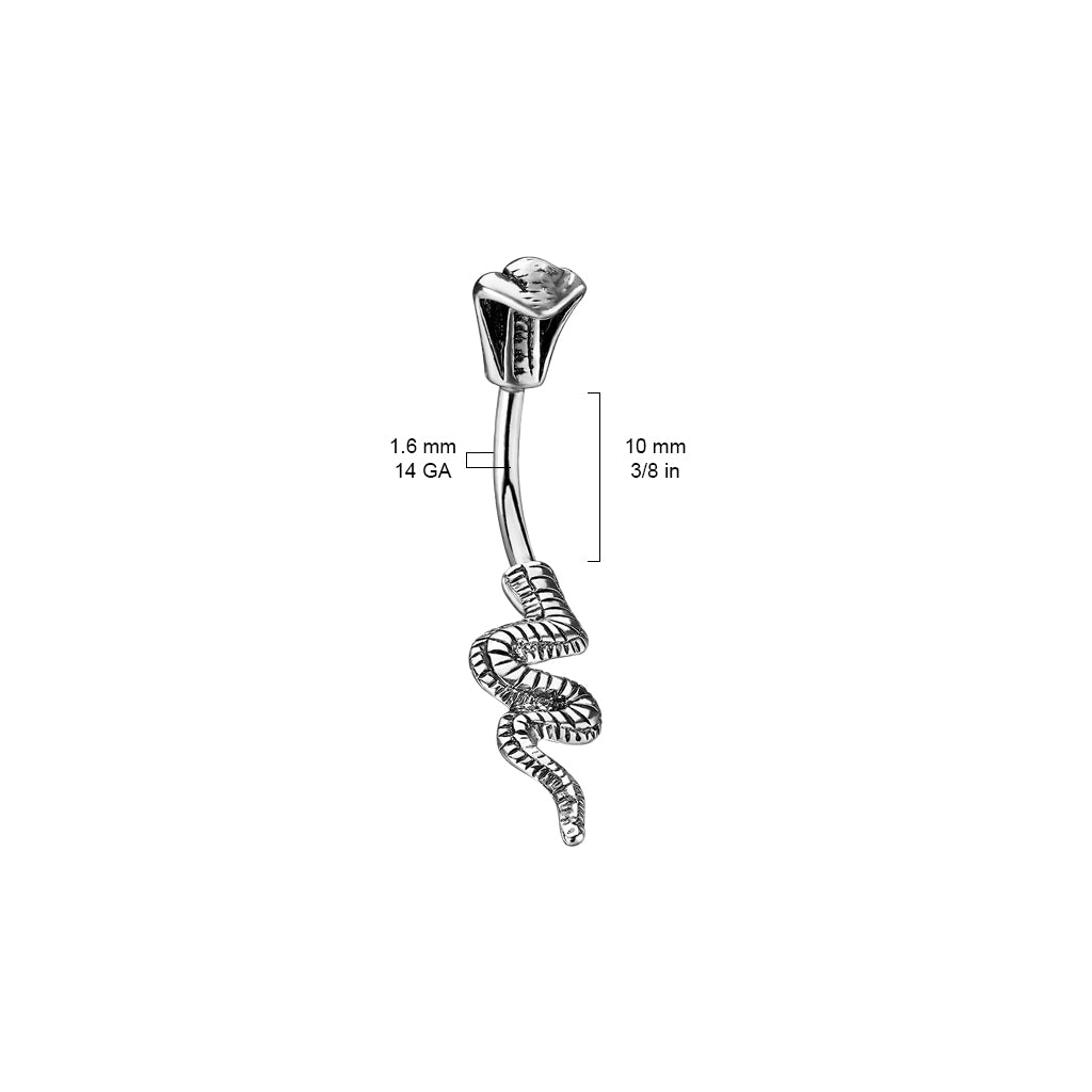 316L Surgical Steel Poisonous Cobra Belly Button Ring size chart