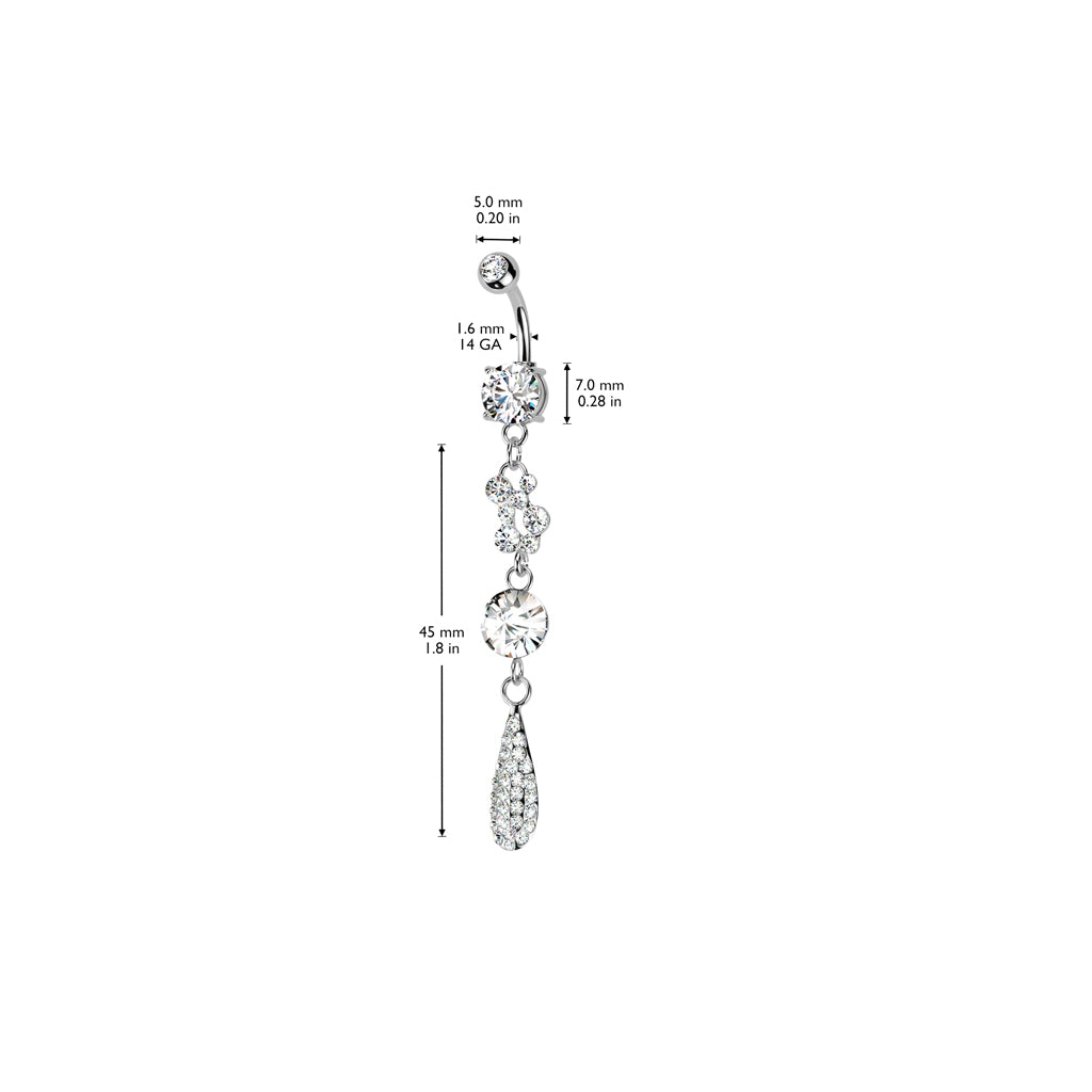 Tear Droplets with Multi Paved CZ Navel Ring 316L Surgical Steel size chart