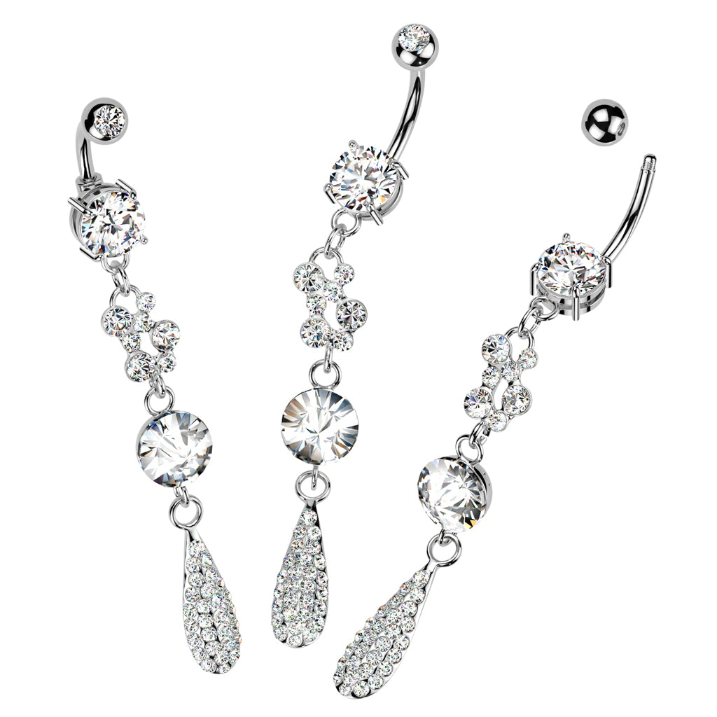 Tear Droplets with Multi Paved CZ Navel Ring 316L Surgical Steel - all colors