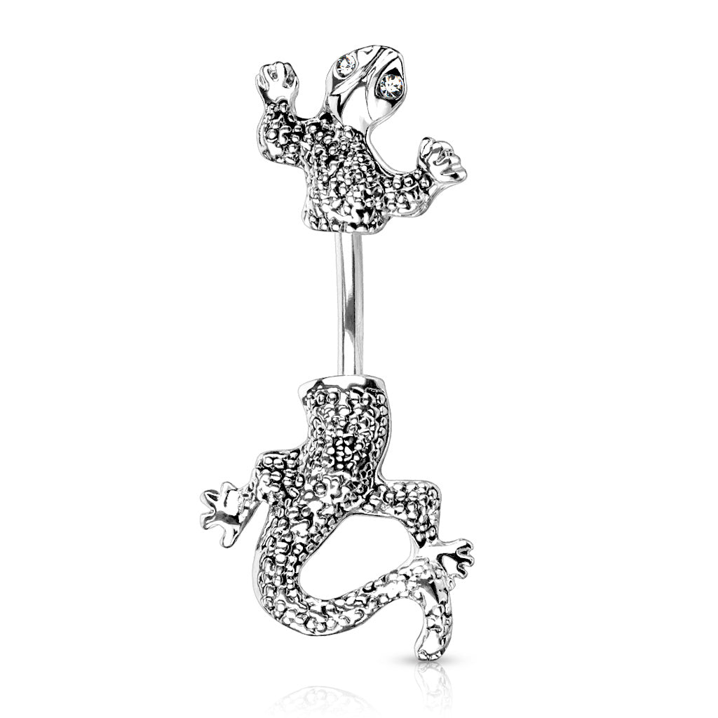 316L Surgical Steel CZ Eyed Chameleon Belly Button Ring - Clear