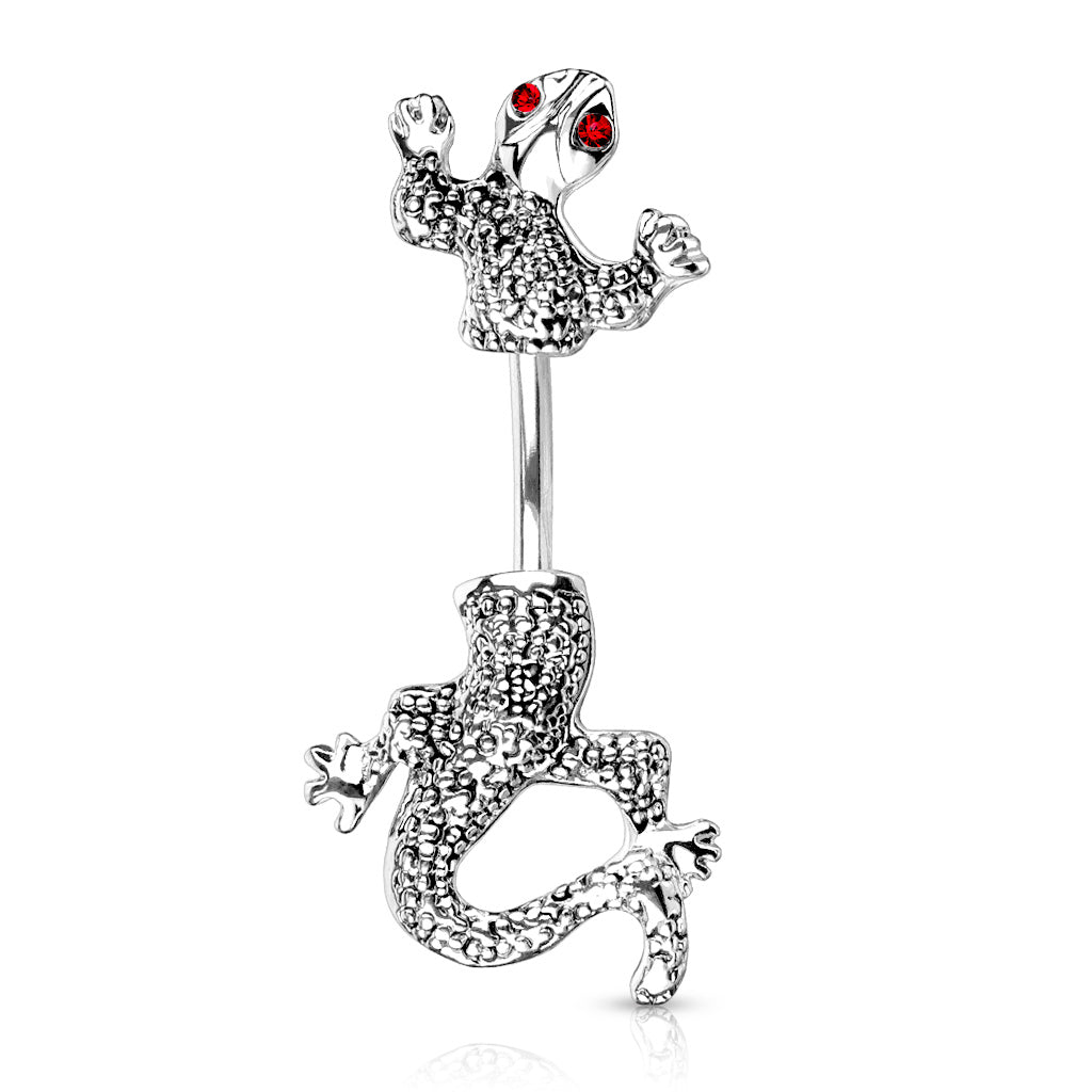 316L Surgical Steel CZ Eyed Chameleon Belly Button Ring - Red
