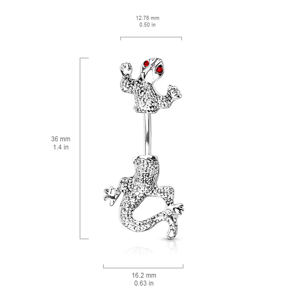 316L Surgical Steel CZ Eyed Chameleon Belly Button Ring size chart