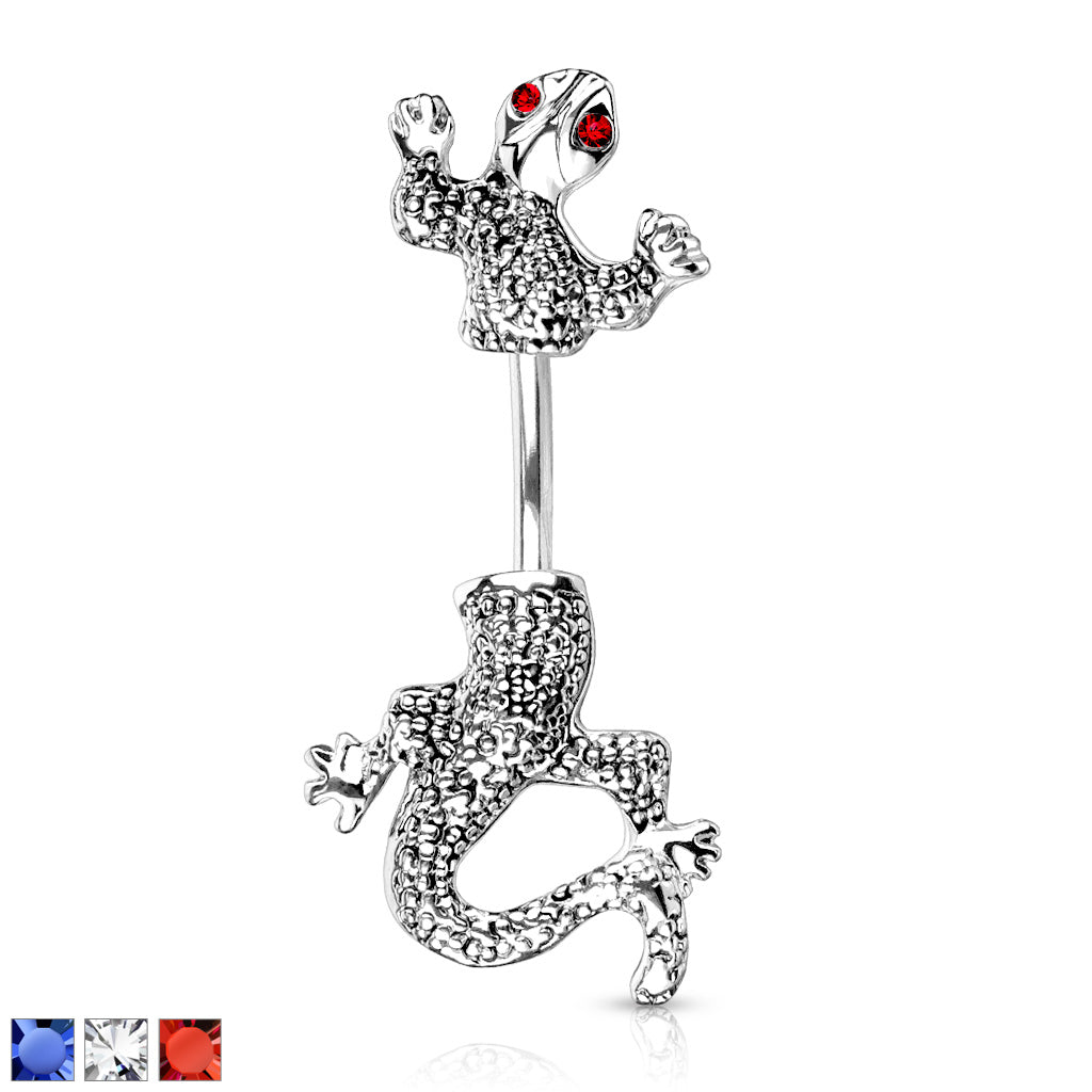 316L Surgical Steel CZ Eyed Chameleon Belly Button Ring - all colors
